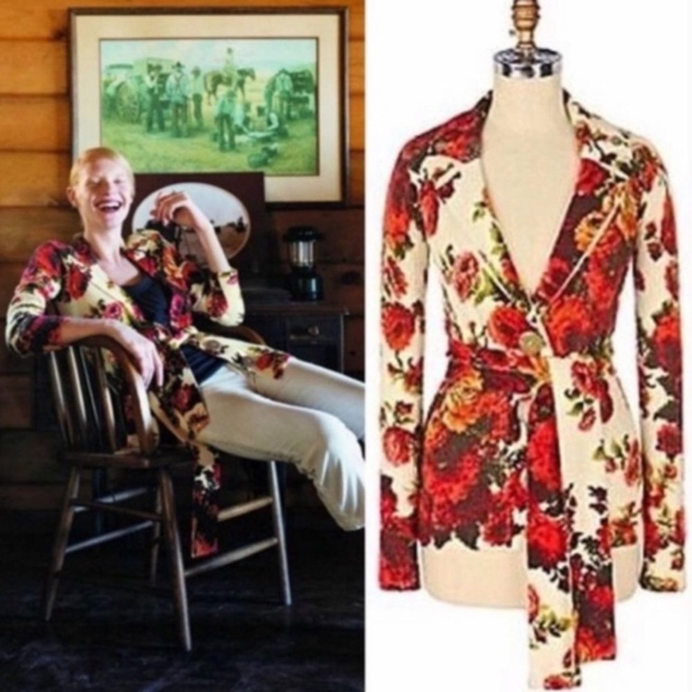 Anthropologie Miss Rosie Sweater Sleeping on Snow Rose Floral Cardigan Small